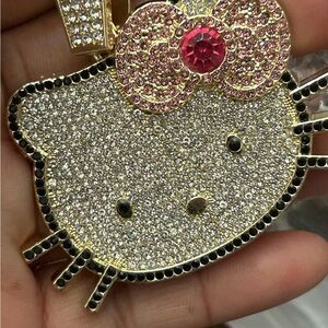 Hello Kitty Gold and Pink Pendant Keychain